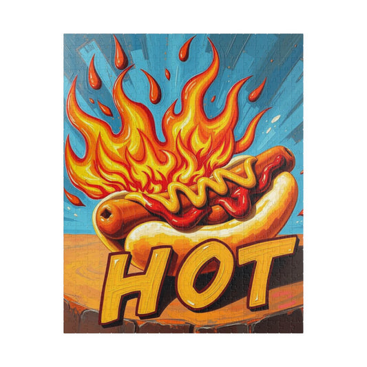 Hot Dog Puzzle - Pop Art Adult Jigsaw Game, Fun Fire Grilled 'HOT' Food Puzzle, Family Activity, Game Night, Unique Gift Idea, Brain Teaser 520 pcs (Vertical) Puzzle The Puzzle Chest