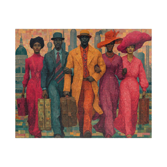 Afrocentric Black Art Puzzle - Migration, Family Strength & City Landscape Scene, Vintage Art for Puzzle Lover Puzzle The Puzzle Chest