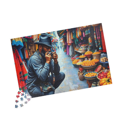 Cultural Street Market Jigsaw Puzzle - Black Man Taking Photographs, African American Art, Gift for Friends, Family Fun, Home Entertainment Puzzle The Puzzle Chest