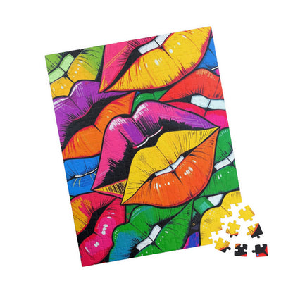 Colorful Lips Collage Puzzle, Electric Vivid Colors, Bold Artwork, Chaotic Design, Lip Art Jigsaw, Mind Games, Artistic Challenge, Vibrant Puzzle The Puzzle Chest
