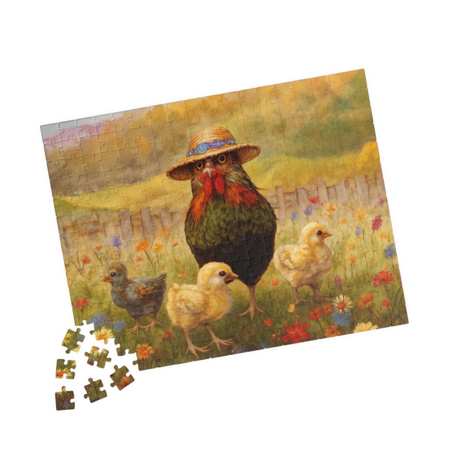 Chicken Stroll Jigsaw Puzzle - Chicks in Wildflower Field, Ideal for Family Fun Game, Indoor Activity, Holiday Birthday Gift, Bird Lovers Puzzle The Puzzle Chest