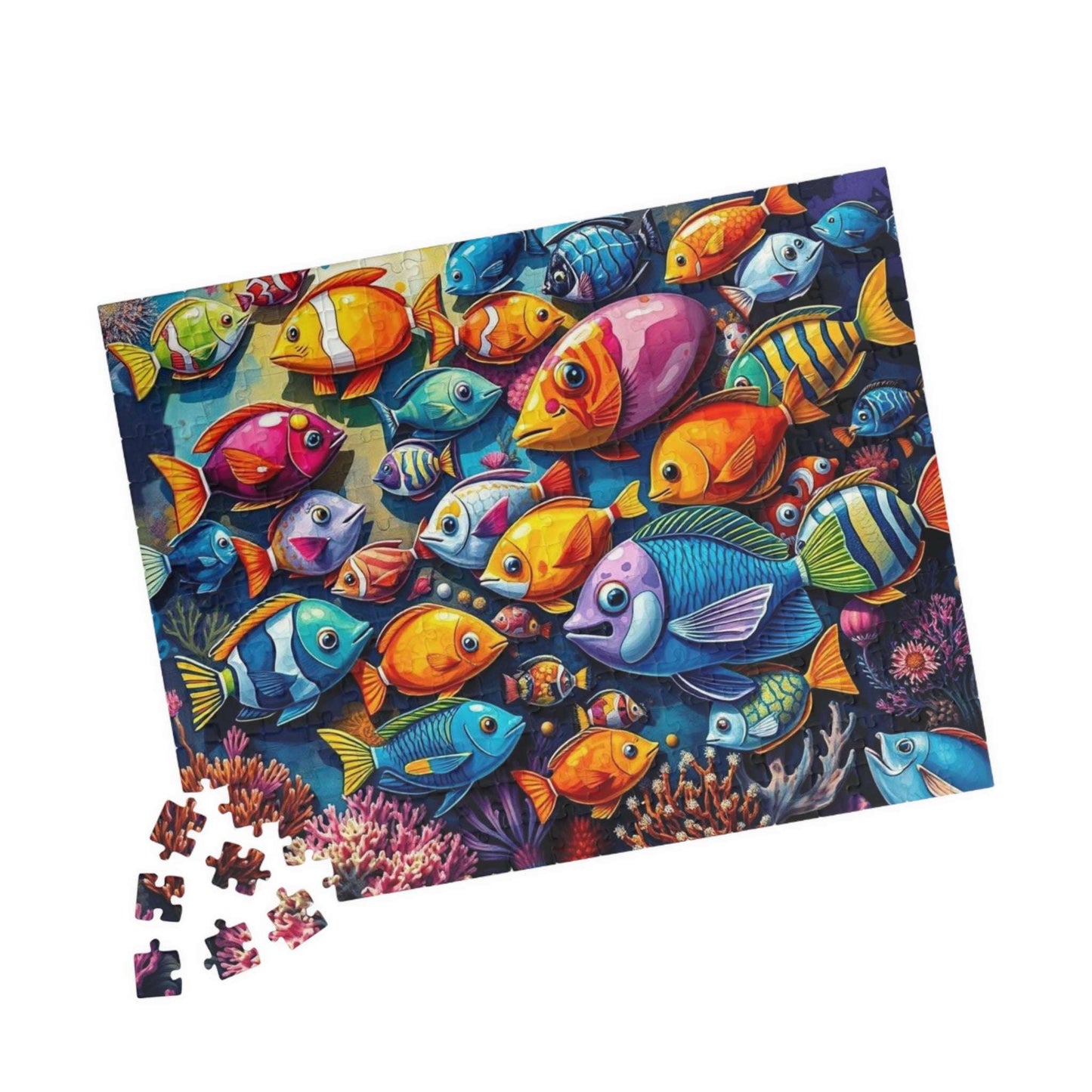 Aquatic Kaleidoscope Jigsaw Puzzle, Ocean Fish Puzzle Collage Gift for Animal Lover, Aquatic Art Sea Life Game Ideal for Fun Indoor Activity Puzzle The Puzzle Chest