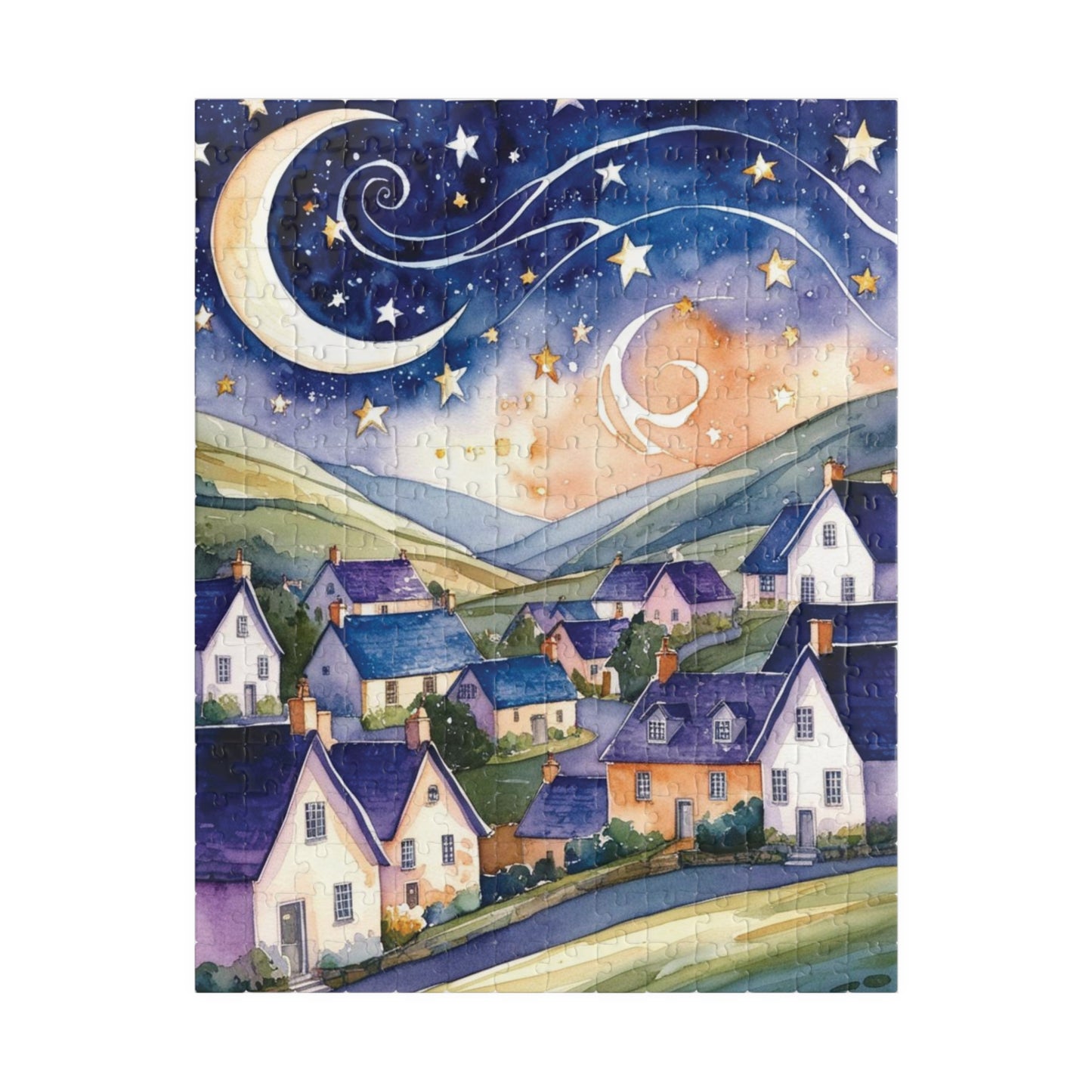 Starry Night Village Puzzle Moon and Star Jigsaw Game Night Family Activity Van Gogh Inspired Art Lover Gift for Puzzle Enthusiasts Relaxing
