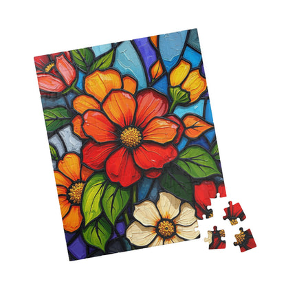 Petal Prism Floral Jigsaw Puzzle Stained Glass Style Flower Design, Gift for Puzzle Lover, Mindfulness Activity, Game Nights, Brain Teaser