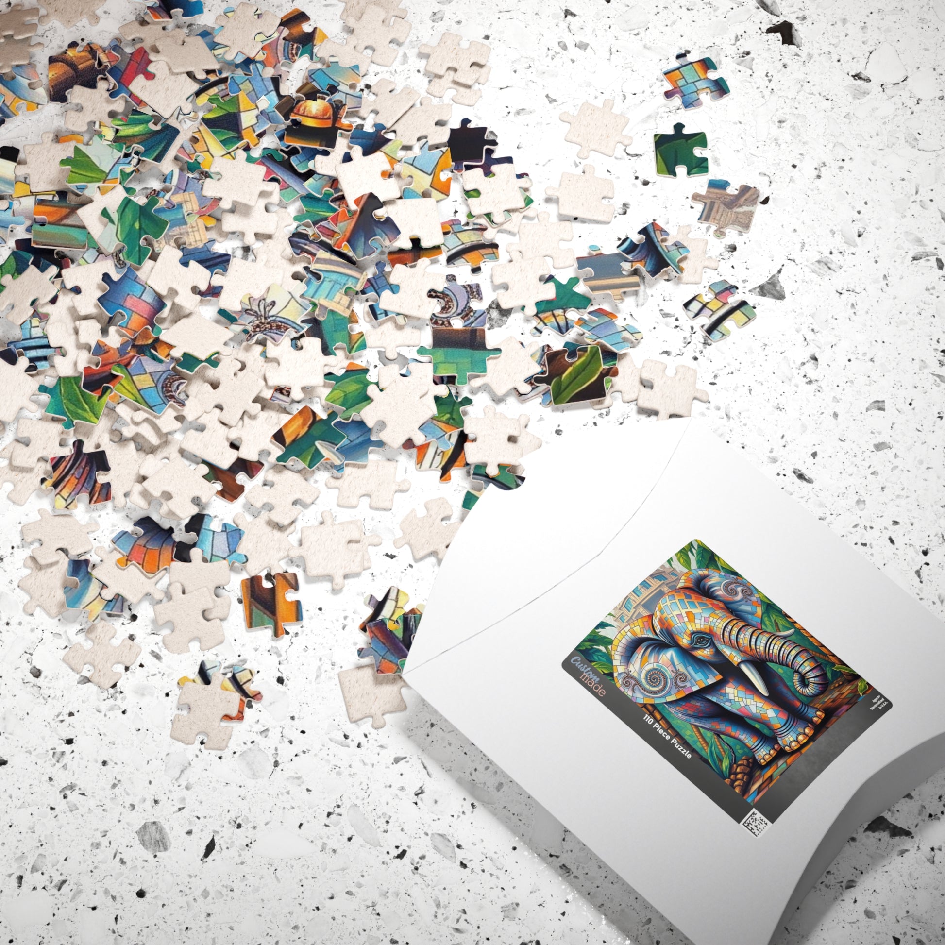 Majestic Mosaic Elephant Jigsaw Puzzle, Unique Mosaic Tile Artwork in a Jungle Setting, Challenging Animal Puzzle for Adults, Unique Gift Puzzle The Puzzle Chest