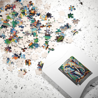 Majestic Mosaic Elephant Jigsaw Puzzle, Unique Mosaic Tile Artwork in a Jungle Setting, Challenging Animal Puzzle for Adults, Unique Gift Puzzle The Puzzle Chest
