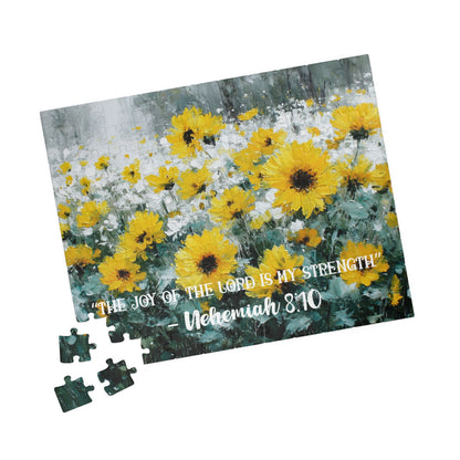 Sunflower Joy – Strength in Light Jigsaw Puzzle, Faith-Inspired Inspirational Gift, Christian Puzzle, Bible Verse Nehemiah 8:10 110 pcs (Horizontal) Puzzle The Puzzle Chest