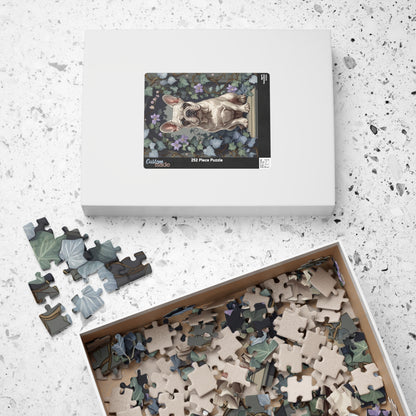 Vintage French Bulldog Jigsaw Puzzle, Floral Nature-Inspired Dog Themed Puzzle Gift for Art Lovers Dog Enthusiasts Hobbyist, Family Friendly Puzzle The Puzzle Chest