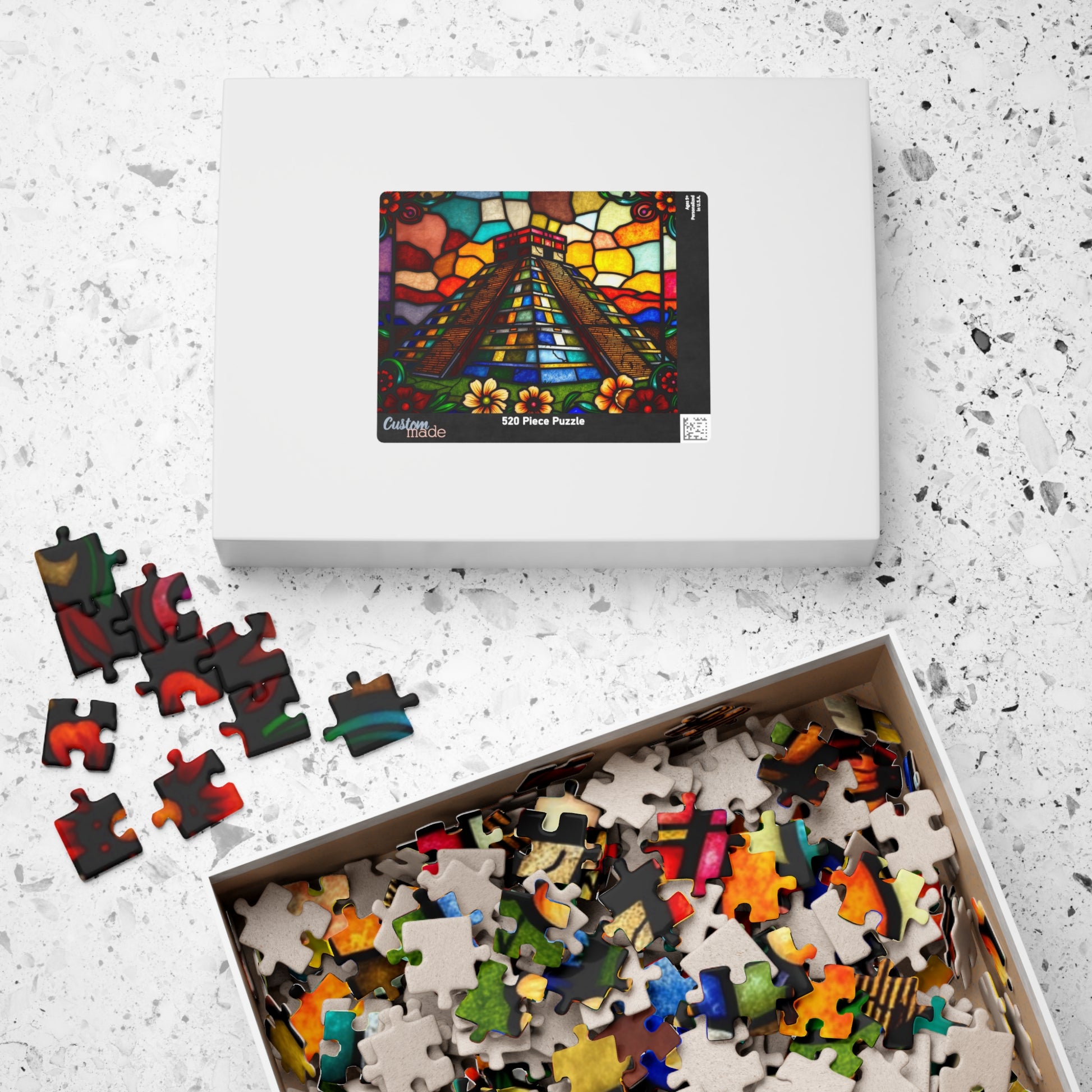 Stained Glass Chichen Itza Pyramid Jigsaw Puzzle, Historic Mayan Famous Landmark, Travel-Inspired Frameable Art Giftable Puzzle Puzzle The Puzzle Chest