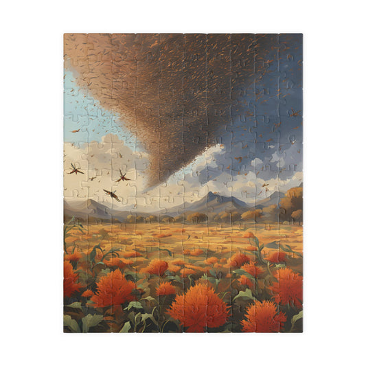 Biblical Plagues Jigsaw Puzzle, Locusts Swarming Over a Barren Landscape, Faith-Based Christian Theme Game, Spiritual Gift for Puzzle Lover