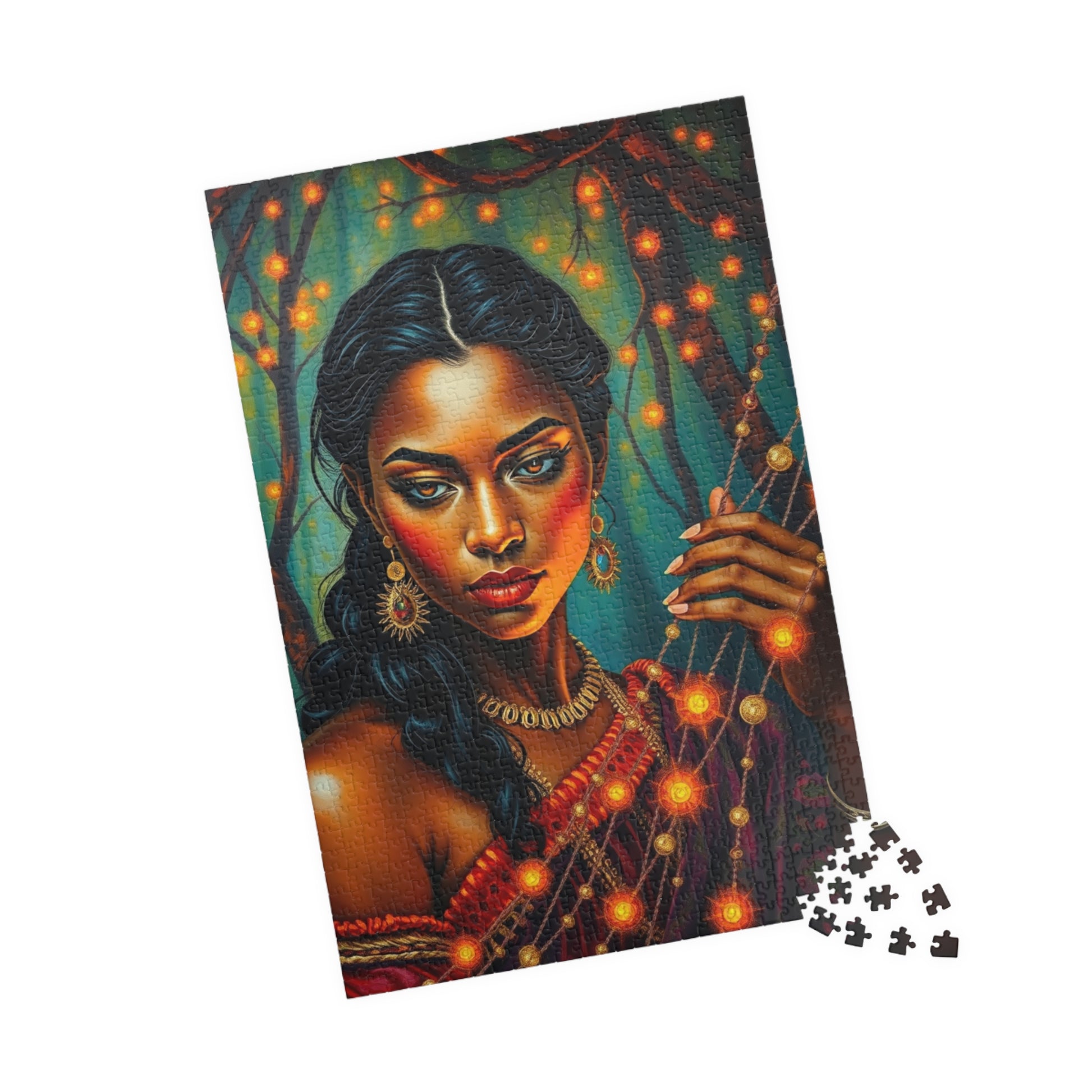 Indigenous Woman Portrait Puzzle, Beautiful Bioluminescent Forest Scene, Family Friendly Mindful Jigsaw Game, Challenge for Puzzle Lover Puzzle The Puzzle Chest