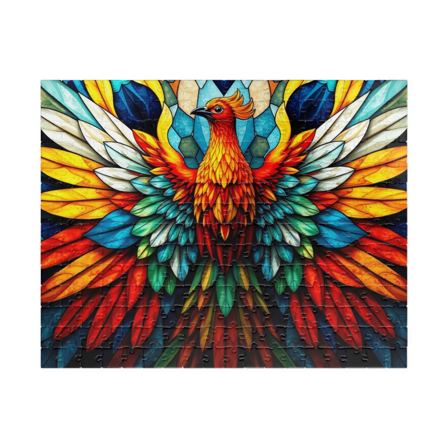 Abstract Phoenix Rising Jigsaw Puzzle (110, 252, 520, 1014-Piece), Kaleidoscopic Firebird Colorful Wings, Puzzle Lover Gift, Brain Teaser 252 pcs (Horizontal) Puzzle The Puzzle Chest