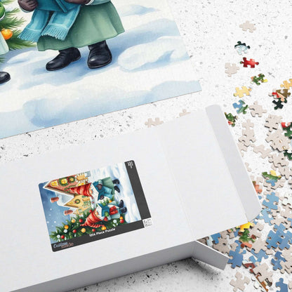 Christmas Caroling Gnomes in Snowy Village – Watercolor Storybook Holiday Jigsaw Puzzle Puzzle The Puzzle Chest