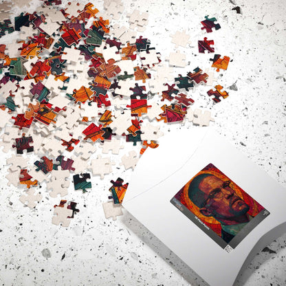 Afrocentric Malcolm X Puzzle, Stained Glass Portrait, Black History Hero, Red Orange Radiant Artwork, Educational Jigsaw, Iconic Historical Figure Puzzle Puzzle The Puzzle Chest