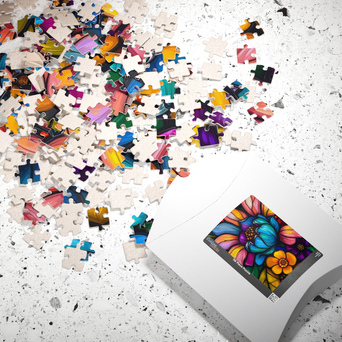 Floral Radiance Jigsaw Puzzle - Stained Glass Style 110-1014 piece, Art Therapy, Gift for Flower Lover, Family Game Night, Fun Home Activity