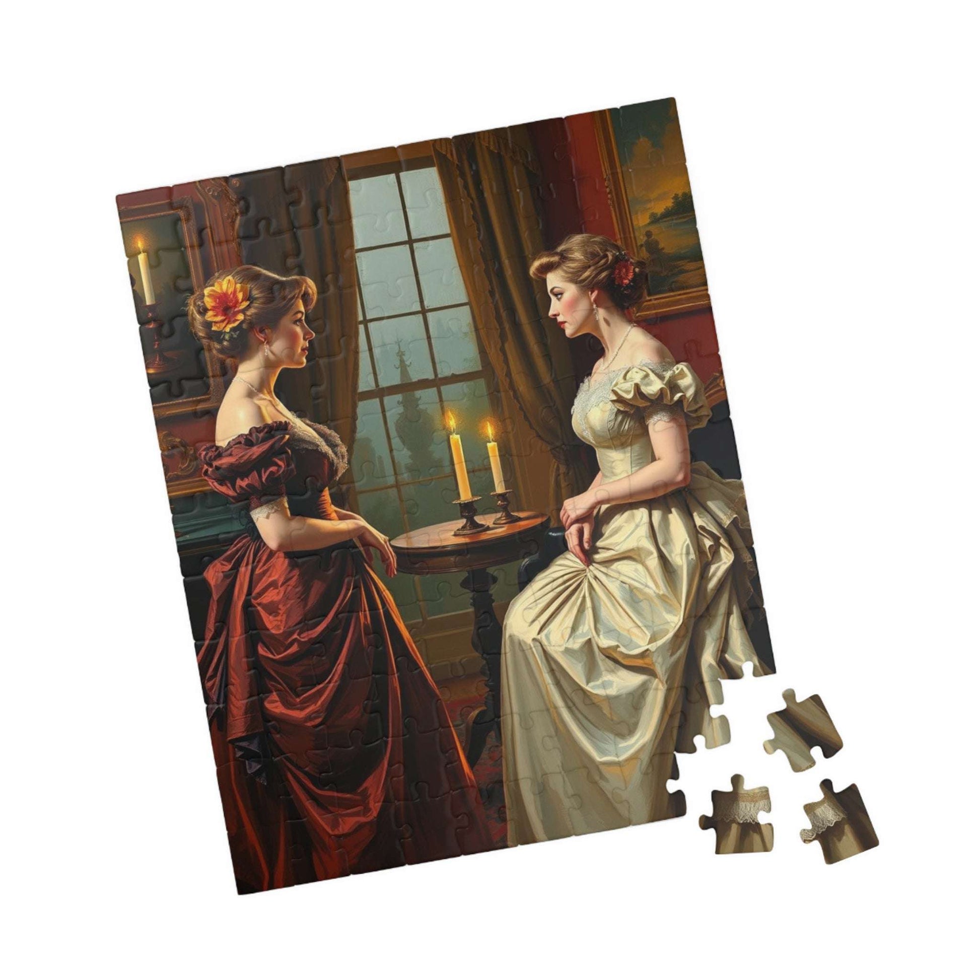 Jigsaw Puzzle, Victorian Women in Elegant Gowns, Candlelit Parlor Design, 110 252 520 1014 Pieces, Relaxing Activity, Home Decor, Gift Idea, Puzzle The Puzzle Chest