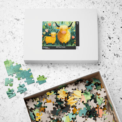Highland Cow Family Puzzle 110/252/520/1014 Piece | Cute Mother and Calf Floral Jigsaw Puzzle The Puzzle Chest