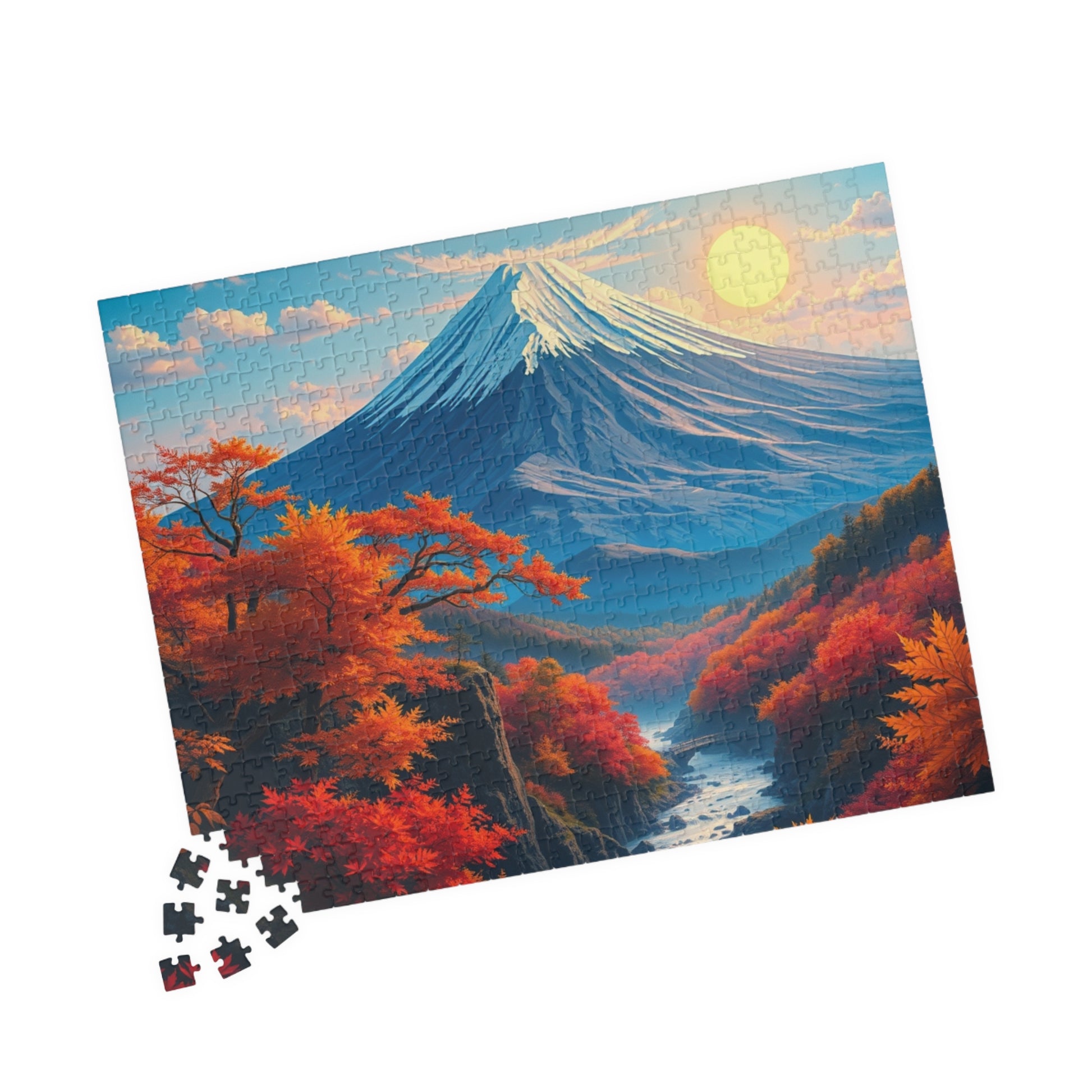 Surreal Autumn Mount Fuji Puzzle: Snow-Capped Peak and Vibrant Foliage Landscape Puzzle, Famous Landmark Jigsaw Game, Nature Lover Gift Puzzle The Puzzle Chest