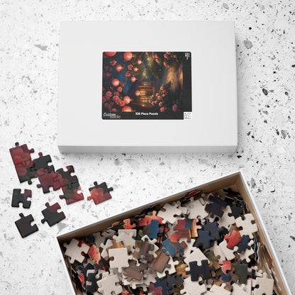 Cottage Landscape Jigsaw Puzzle, Nature-Inspired Floral Flower Design, Nighttime Lanterns and Camellias, Relaxing Hobby, Family Game Night Puzzle The Puzzle Chest