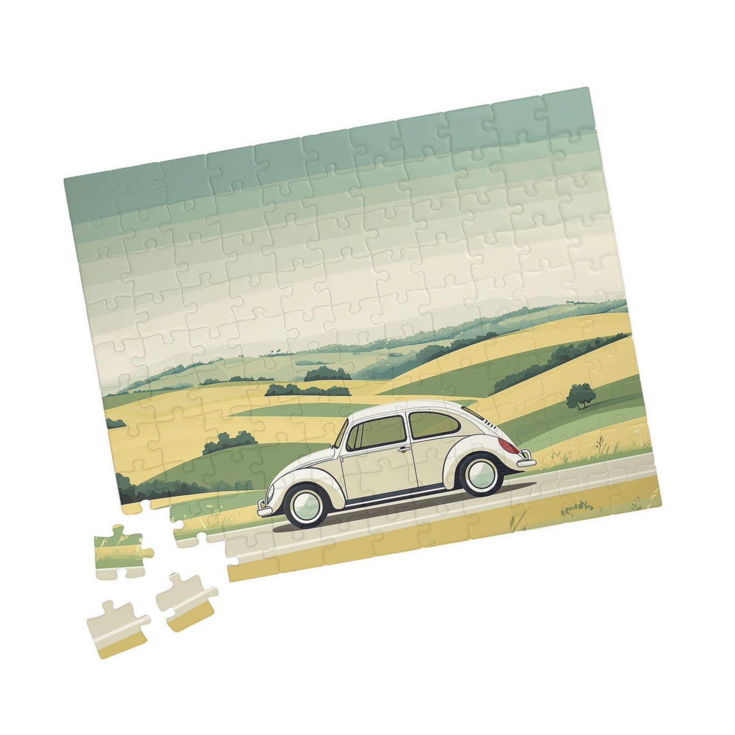 Vintage Beetle Illustration Puzzle | Scenic Countryside Jigsaw