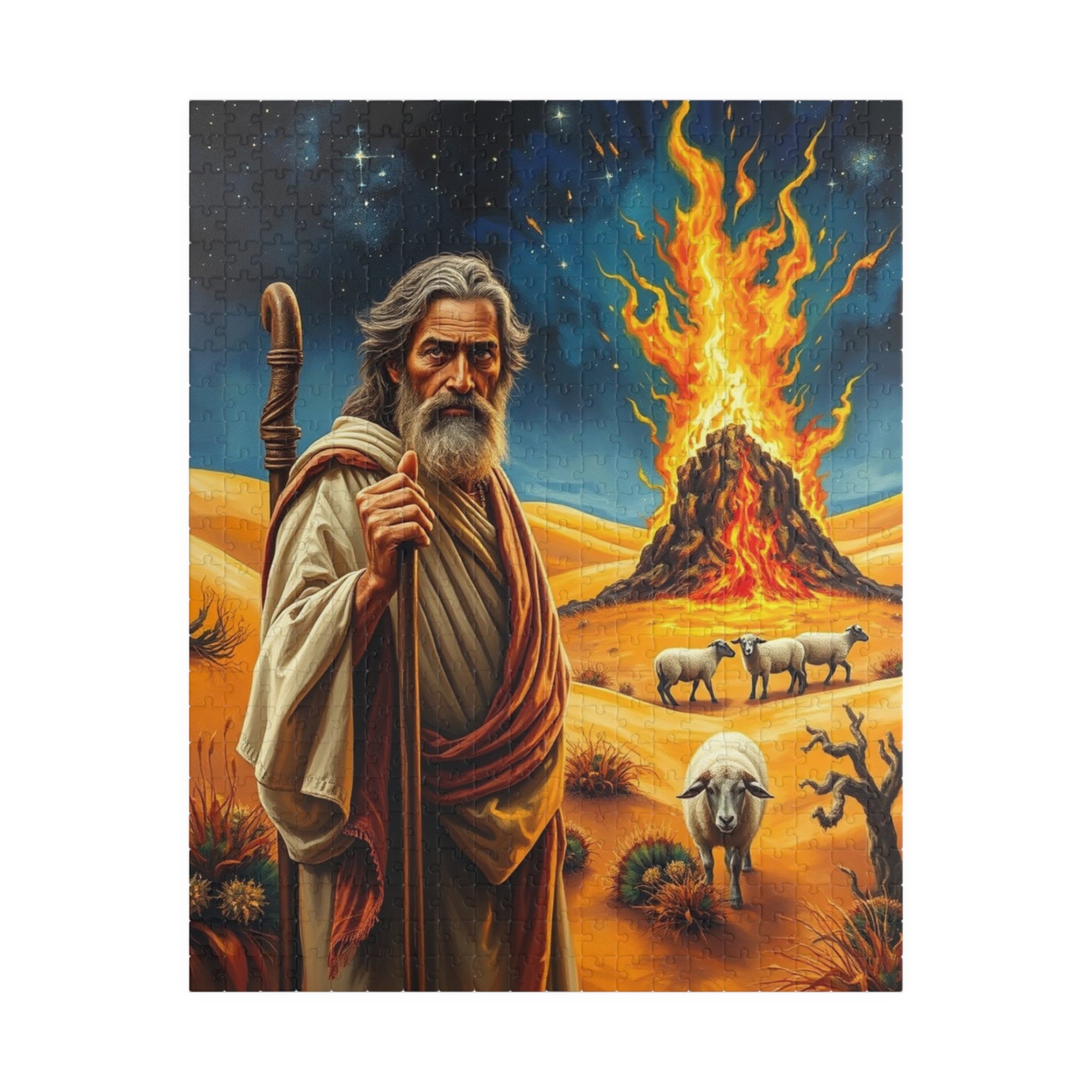 Religious Art Jigsaw Puzzle, 110-1014 Piece Burning Bush Christian Spiritual Gift, Faith-Based Family Game Bible Story Illustration, Mindful 520 pcs (Vertical) Puzzle The Puzzle Chest