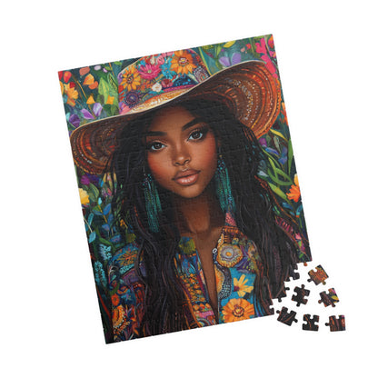 Boho Floral Portrait Puzzle 110-1014 Piece | African American Sunhat Woman Jigsaw