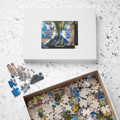 Serene Mountain Lake Landscape Puzzle, Snowy Peaks Wildflowers Art Jigsaw, Nature Lovers Gift, Fun Family Game Night Activity, Leisure Hobby Puzzle The Puzzle Chest