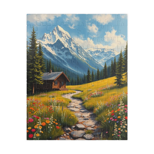 Mountain Cottage Illustration Puzzle, Nature Scene Jigsaw, 110-1014 Pieces, Gift for Nature Lovers, Family Fun, Relaxation Activity 110 pcs (Vertical) Puzzle The Puzzle Chest