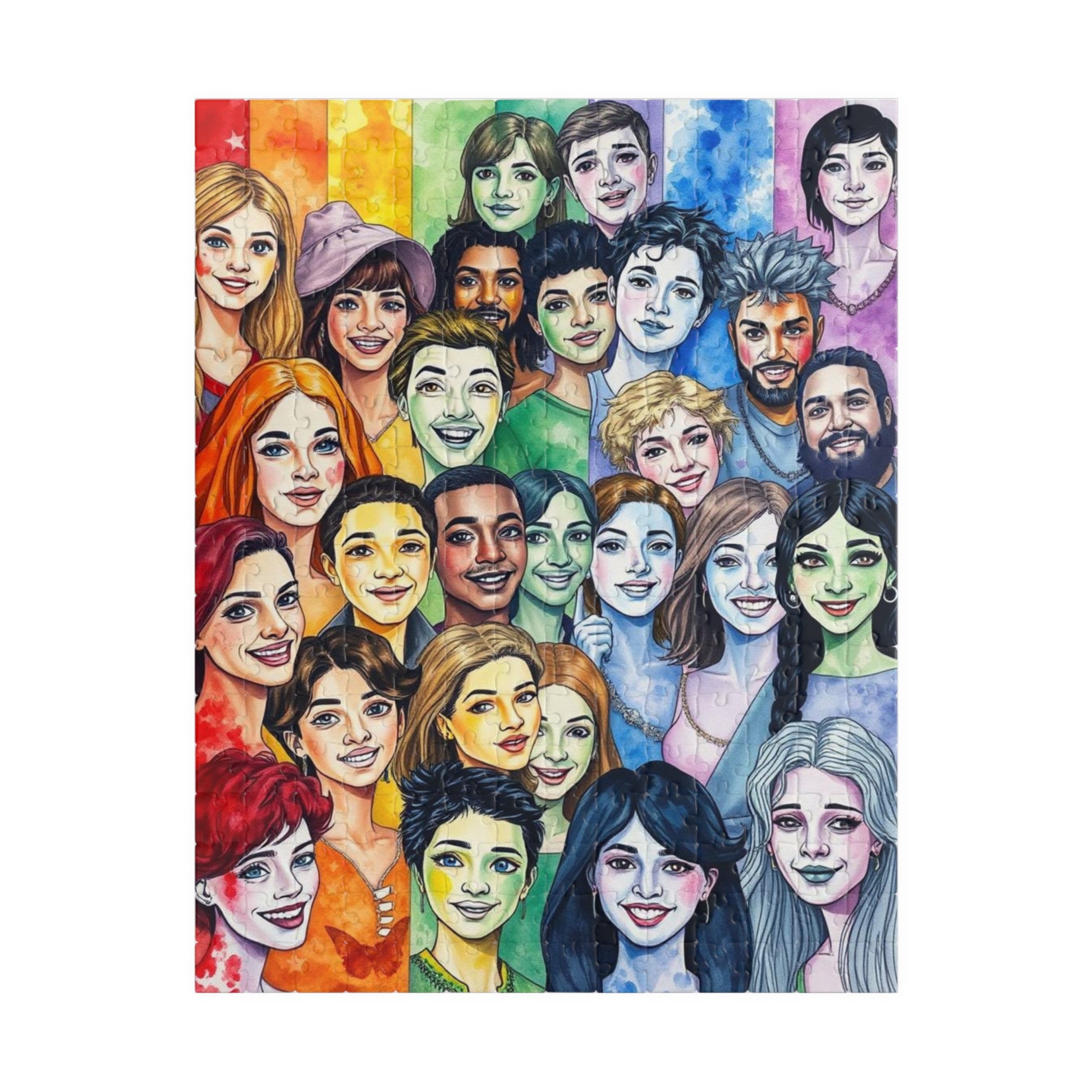 United in Joy Jigsaw Puzzle - Pride Rainbow Flag Faces, Queer Art Inclusive Game for Family Fun, Holiday Birthday Gift Idea, Team Building 252 pcs (Vertical) Puzzle The Puzzle Chest