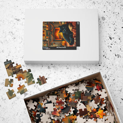 Hearthside Patch Paw Jigsaw Puzzle, Cozy Autumn Adult Folk Art Game with Black Cat and Pumpkins, Gift for Cat Lover, Fall Decor, Family Fun