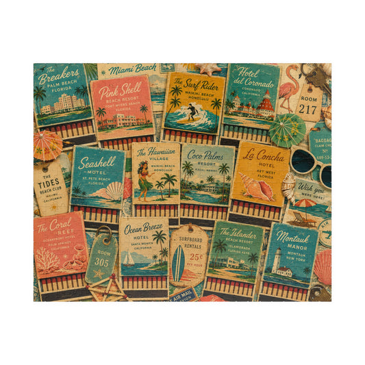 Vintage Beach Resort Matchbook Jigsaw | Retro Coastal Memorabilia Jigsaw | Seaside Hotel Nostalgia