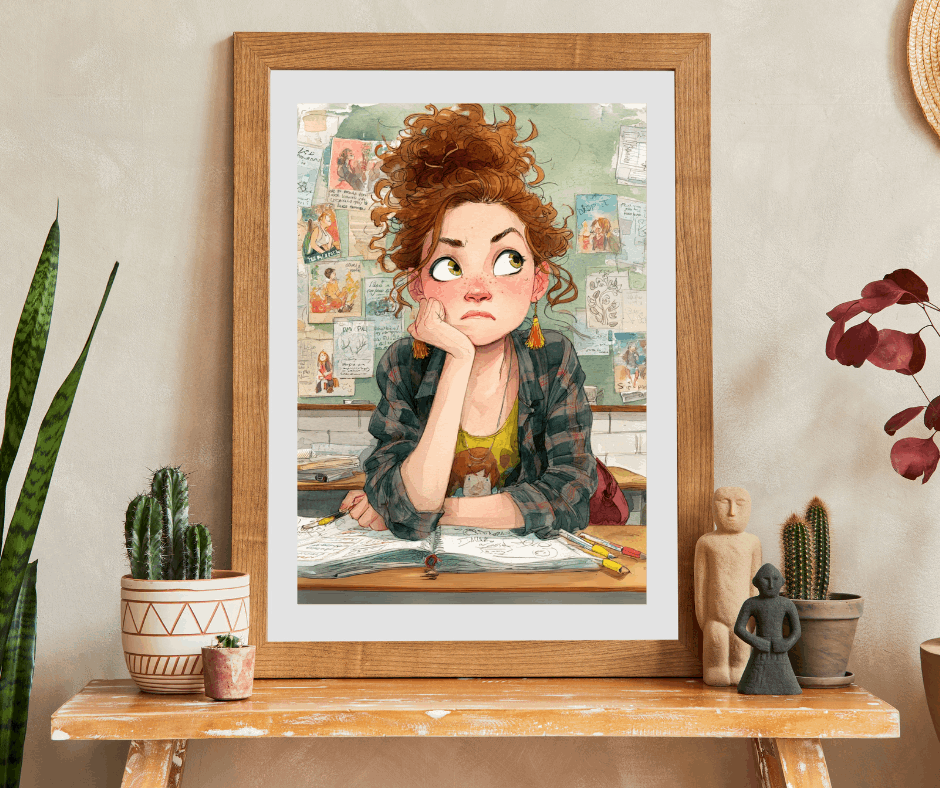 Funny Student Classroom Cartoon Puzzle - Girl at Desk with Whimsical School Background Puzzle The Puzzle Chest
