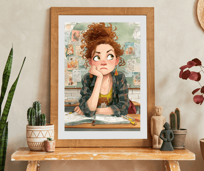 Funny Student Classroom Cartoon Puzzle - Girl at Desk with Whimsical School Background Puzzle The Puzzle Chest