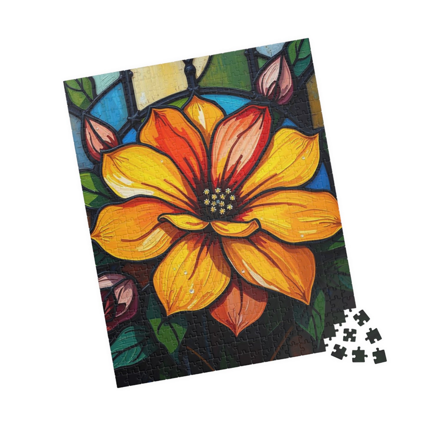 Petals of Light Stained Glass Style Floral Puzzle, 110-520 Piece Jigsaw, Home Décor, Brain Teaser, Gift for Puzzle Lovers, Family Activity