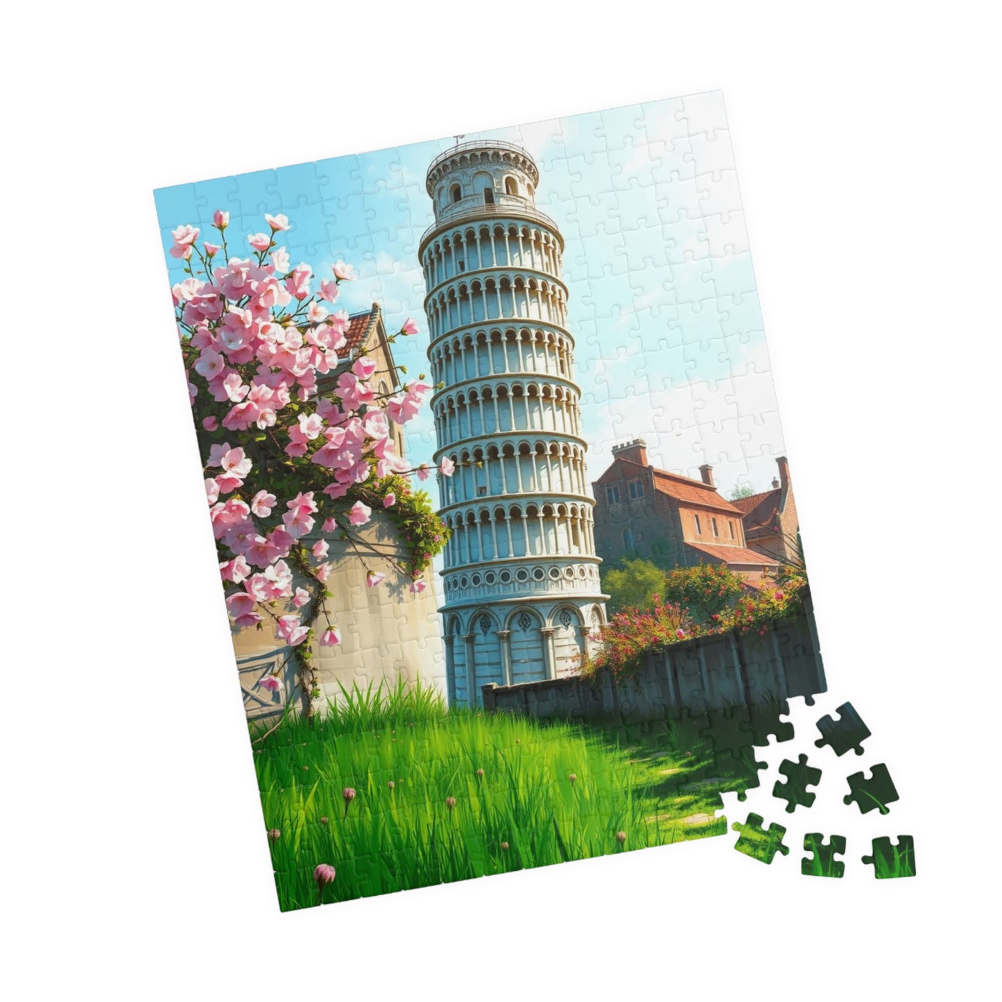 Leaning Tower of Pisa Puzzle, Famous Landmark Cherry Blossoms 110-1014 Piece Jigsaw Game, Spring Scene Tuscany Italy, Family Activity, Hobby Puzzle The Puzzle Chest
