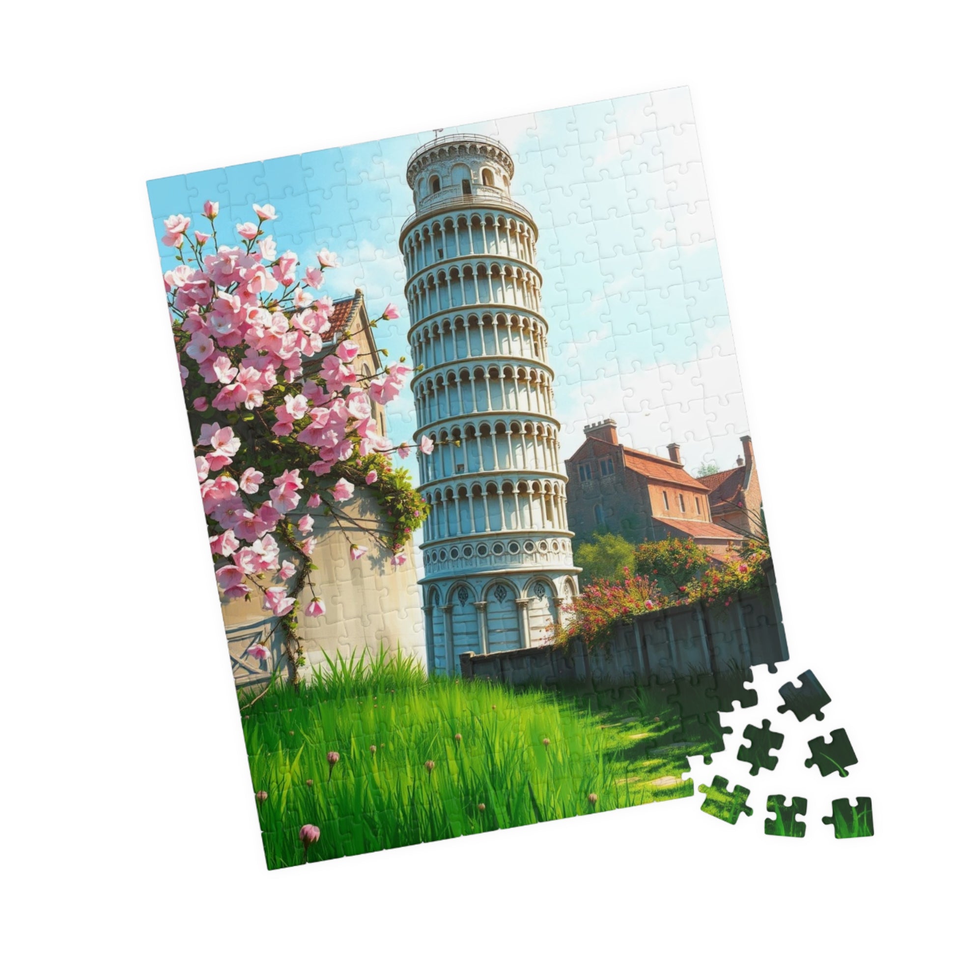 Leaning Tower of Pisa Puzzle, Famous Landmark Cherry Blossoms 110-1014 Piece Jigsaw Game, Spring Scene Tuscany Italy, Family Activity, Hobby Puzzle The Puzzle Chest