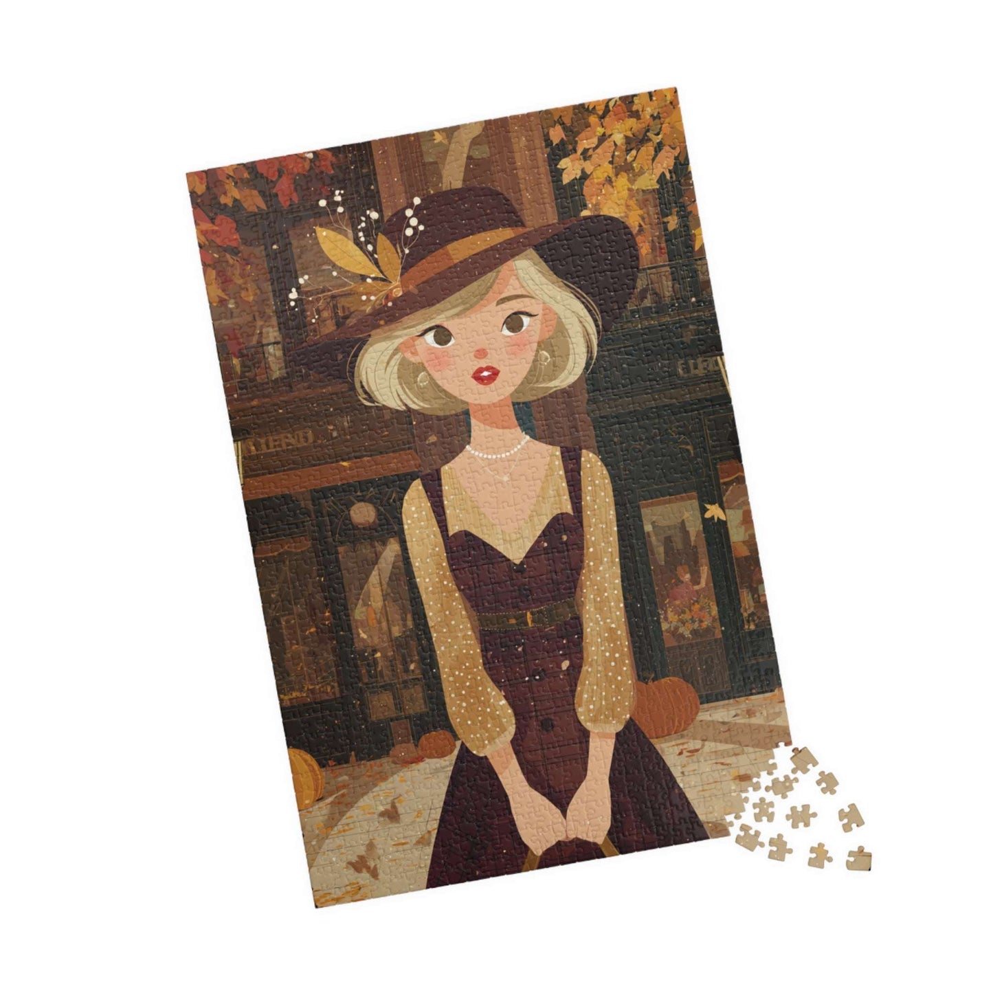 1920s Autumn Cowgirl Jigsaw Puzzle - Flapper Era, Fall Themed Retro Cartoon-Style Illustration 1014 pcs (Vertical) Puzzle The Puzzle Chest