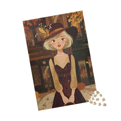 1920s Autumn Cowgirl Jigsaw Puzzle - Flapper Era, Fall Themed Retro Cartoon-Style Illustration 1014 pcs (Vertical) Puzzle The Puzzle Chest
