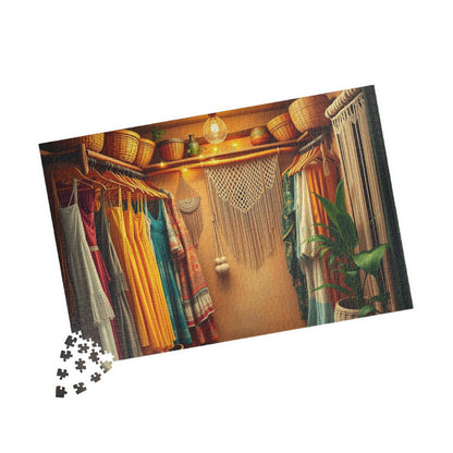 Boho Chic Closet Jigsaw Puzzle, Rustic Fashion Wardrobe with Dresses Plants and Accessories Game, Dreamy Womans Boutique, Puzzle Lover Gift