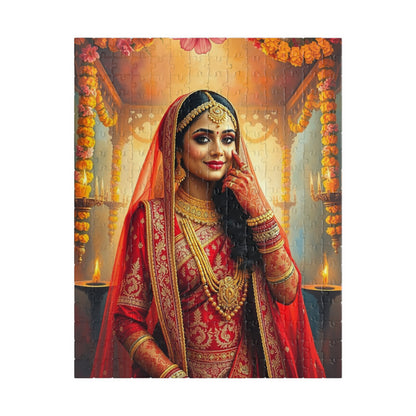 Puzzle, Indian Bride in Red and Gold Lehenga, Henna and Gold Jewelry, 520-Piece Jigsaw, Meditation, Relaxation, Mindfulness, Indian Wedding 252 pcs (Vertical) Puzzle The Puzzle Chest
