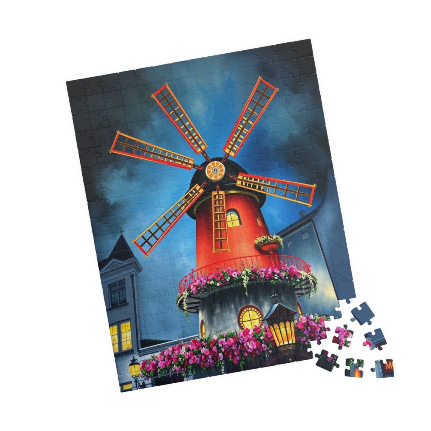 Moulin Rouge Windmill Puzzle, Famous Parisian Landmark Tourist Attraction Jigsaw Game, Vibrant Nighttime Paris Scene, Best Travel Lover Gift Puzzle The Puzzle Chest