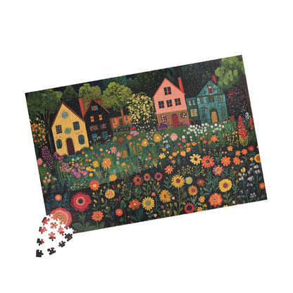 Whimsical Floral Village Jigsaw Puzzle - Moonlit Cottage Scene 1014 pcs (Horizontal) Puzzle The Puzzle Chest