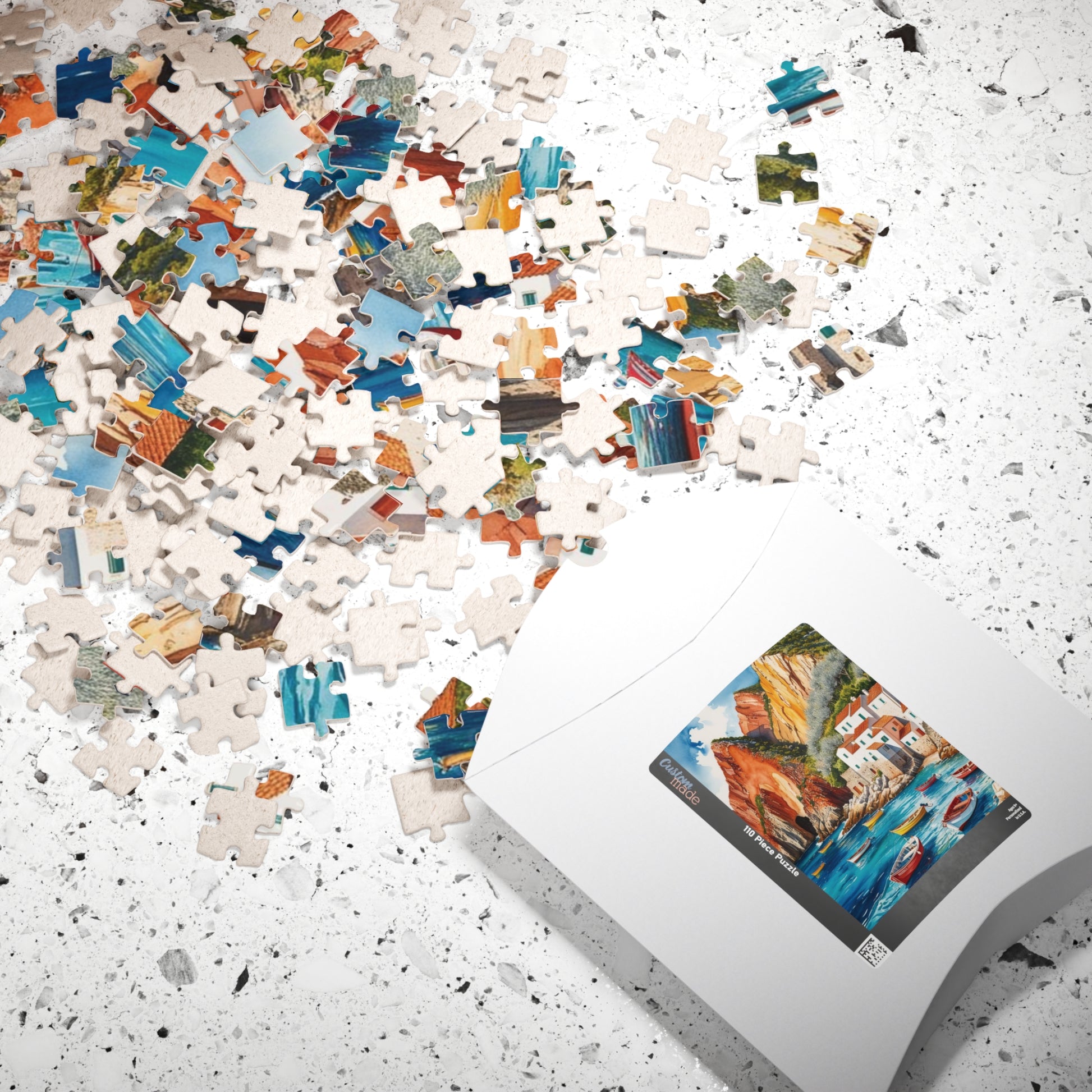 Seaside Landscape Jigsaw Puzzle, Mediterranean Coastline 1000-Piece Game for Family Activity and Bonding, Fishing Village Coastal Puzzle Puzzle The Puzzle Chest