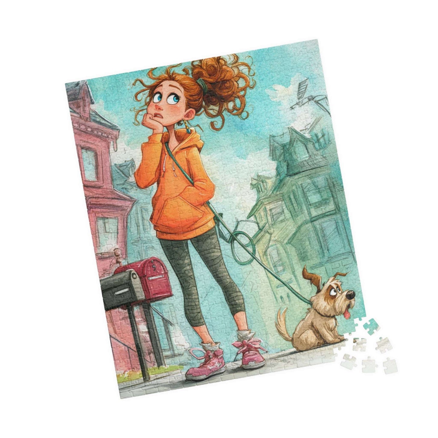 Cute Dog Walking Cartoon Puzzle for Adults - Puppy and Pet Owner Jigsaw, Watercolor Style 520 pcs (Vertical) Puzzle The Puzzle Chest