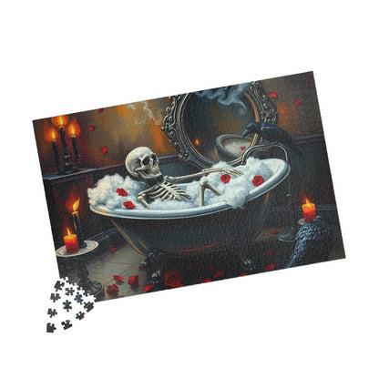 Creepy Cute Skeleton Bubblebath Puzzle, Skeleton Relaxing in Clawfoot Tub with Raven and Roses, Halloween Jigsaw for Spooky Puzzle Lovers Puzzle The Puzzle Chest