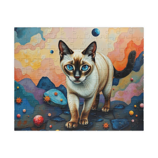Jigsaw Puzzle, Siamese Cat with Blue Eyes in Dreamlike Landscape, 110 252 520 1014-Piece, Stress Relief, Animal Lover, Family Activity, Gift 110 pcs (Horizontal) Puzzle The Puzzle Chest