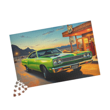 Vintage Route 66 Car Jigsaw Puzzle, Lime Green 1969 Plymouth Road Runner Nostalgic Gift for Car Lovers, Family Fun, Automobile Enthusiasts Puzzle The Puzzle Chest