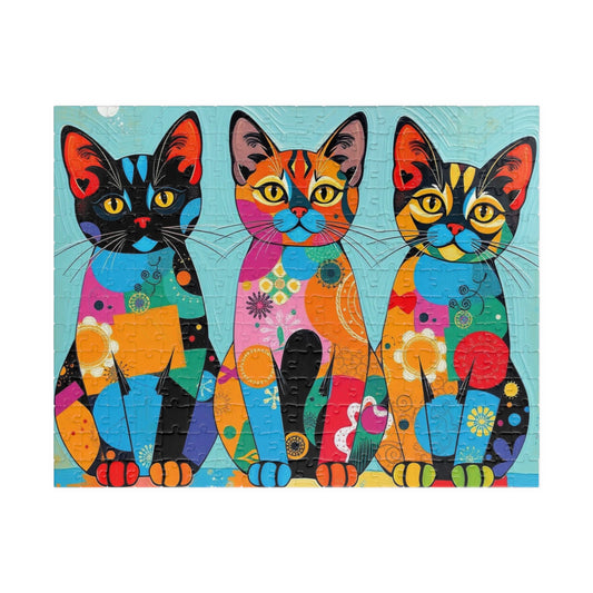 Colorful Cat Puzzle | 110, 252, 520, 1014-piece Pop Art Jigsaw Game | Fun Family Activity, Cat Lover Gift 252 pcs (Horizontal) Puzzle The Puzzle Chest
