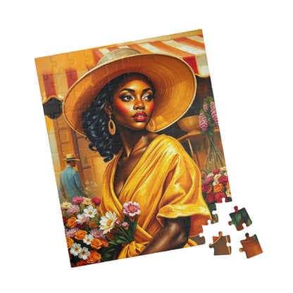 Colorful African American Puzzle Art - Beautiful Black Woman in Yellow Dress, 110-1014 pieces, Gift for Art Lovers, Home Decor, Puzzle Night Puzzle The Puzzle Chest