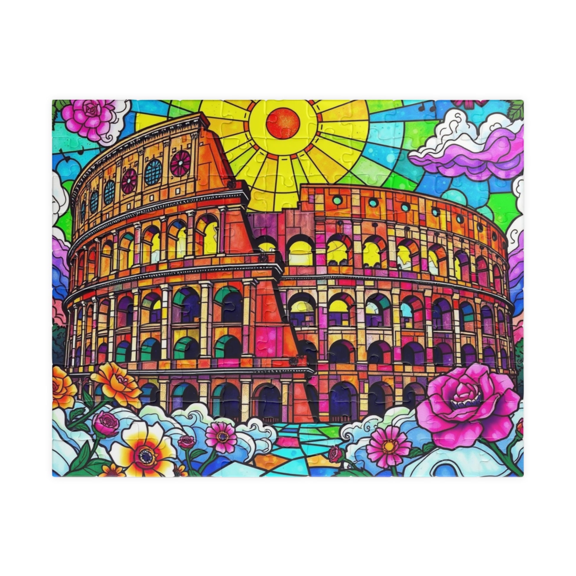 Colosseum Landmark Jigsaw Puzzle, Stained Glass Style, Ancient Rome Italy, Creative Activity Fun Family Game, Gift for Traveler Lover 110 pcs (Horizontal) Puzzle The Puzzle Chest